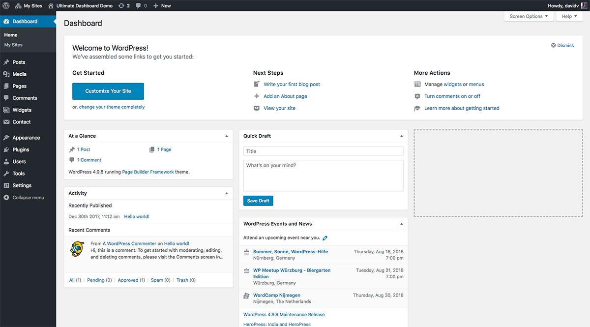 Default WordPress Dashboard